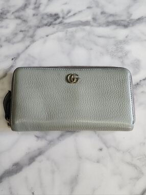 Authentic Pebbled Leather Gucci Marmont Long Zippy Wallet